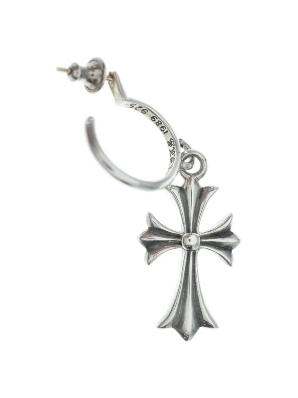 Chrome Hearts Tiny CH Cross Hoop Earrings Silver